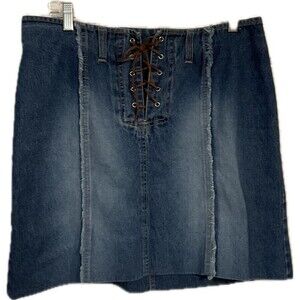 Vintage Faded Glory Lace-Up Jean Skirt